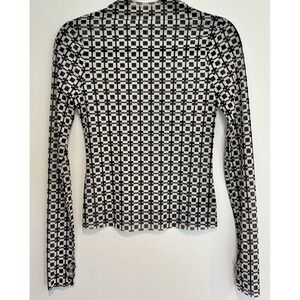 Steve Madden Eliza Print Long Sleeve Sheer Top Black White Sleaze Y2K Club Small